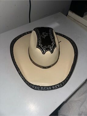 Men's Cream Western Cowboy Hat with Black Embroidered Trim